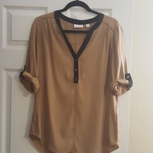Tan and black silk shirt